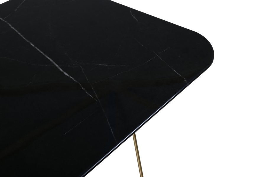 VENTURE DESIGN Tristar sofabord, kvadratisk - sort marmoreret glas og messing stl (80x80)