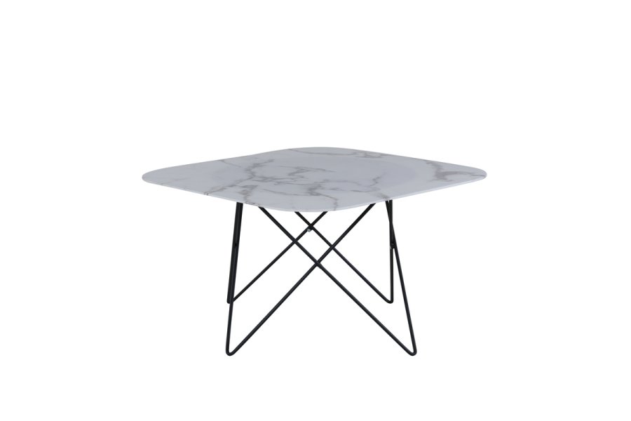 VENTURE DESIGN Tristar sofabord, kvadratisk - hvid marmoreret glas og sort stl (80x80)