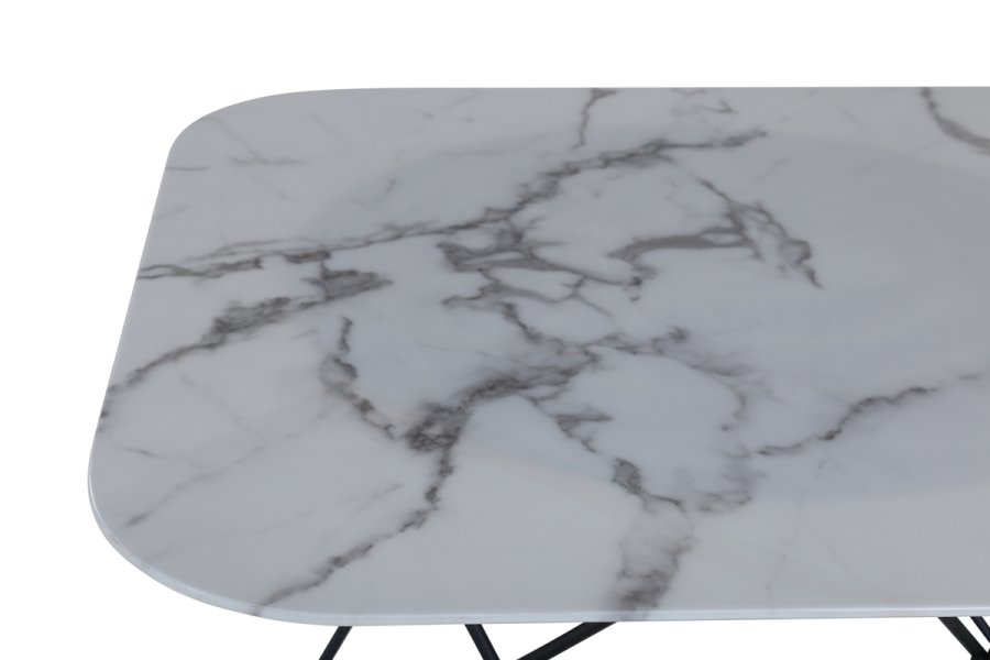 VENTURE DESIGN Tristar sofabord, kvadratisk - hvid marmoreret glas og sort stl (80x80)