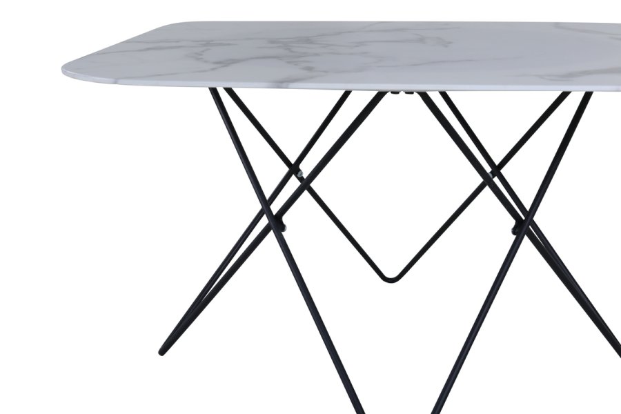 VENTURE DESIGN Tristar sofabord, kvadratisk - hvid marmoreret glas og sort stl (80x80)