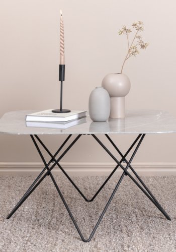 VENTURE DESIGN Tristar sofabord, kvadratisk - gr marmoreret glas og sort stl (80x80)