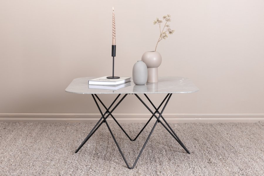 VENTURE DESIGN Tristar sofabord, kvadratisk - gr marmoreret glas og sort stl (80x80)