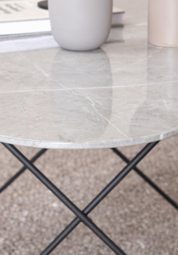 VENTURE DESIGN Tristar sofabord, kvadratisk - gr marmoreret glas og sort stl (80x80)