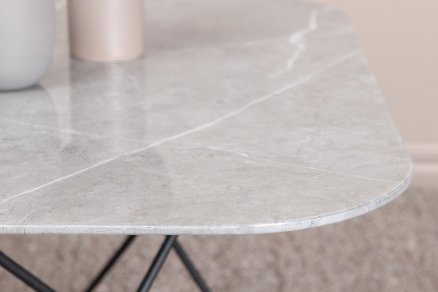 VENTURE DESIGN Tristar sofabord, kvadratisk - gr marmoreret glas og sort stl (80x80)