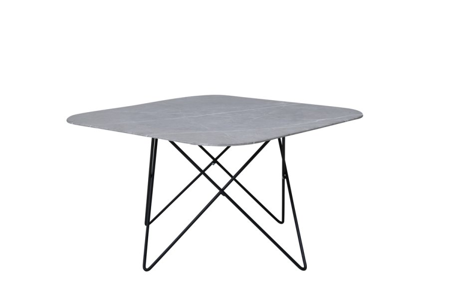 VENTURE DESIGN Tristar sofabord, kvadratisk - gr marmoreret glas og sort stl (80x80)