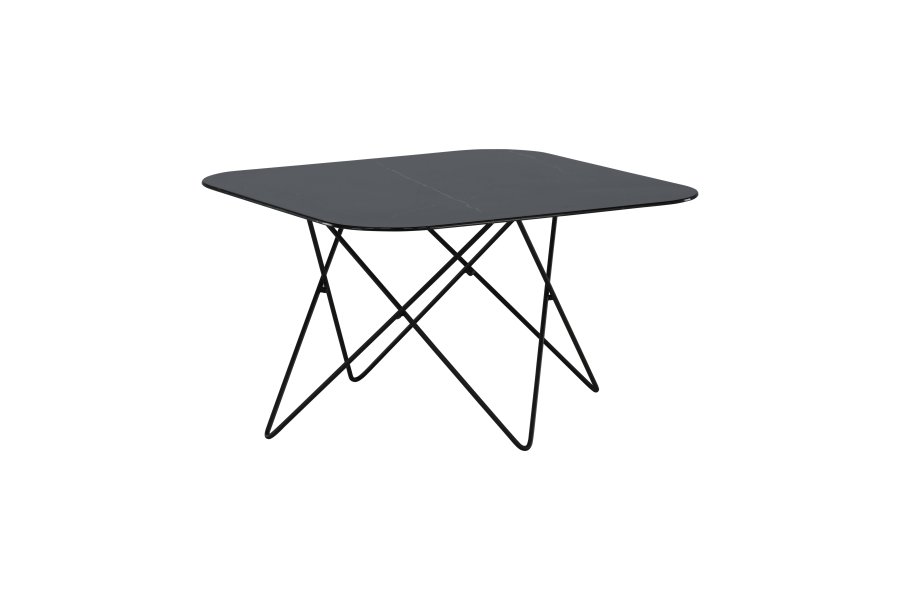 VENTURE DESIGN Tristar sofabord, kvadratisk - sort marmoreret glas og sort stl (80x80)