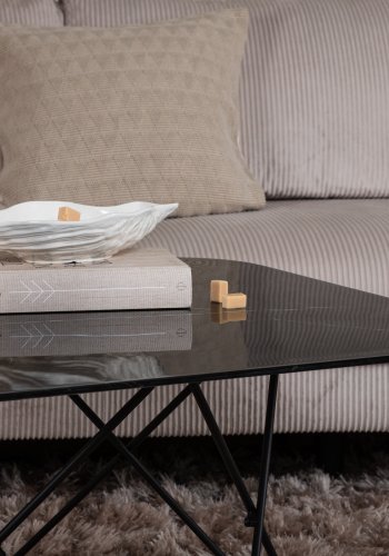 VENTURE DESIGN Tristar sofabord, kvadratisk - sort marmoreret glas og sort stl (80x80)
