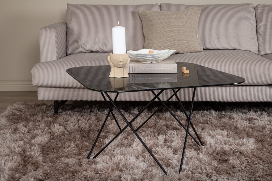 VENTURE DESIGN Tristar sofabord, kvadratisk - sort marmoreret glas og sort stl (80x80)