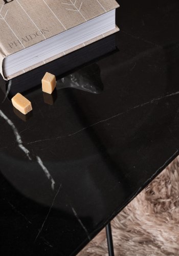 VENTURE DESIGN Tristar sofabord, kvadratisk - sort marmoreret glas og sort stl (80x80)