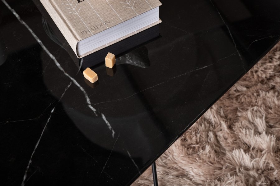 VENTURE DESIGN Tristar sofabord, kvadratisk - sort marmoreret glas og sort stl (80x80)