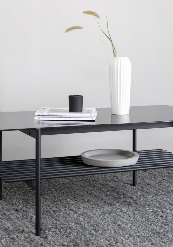 VENTURE DESIGN Von Staf sofabord, m. hylde - sort marmorglas og sort stl (120x60)