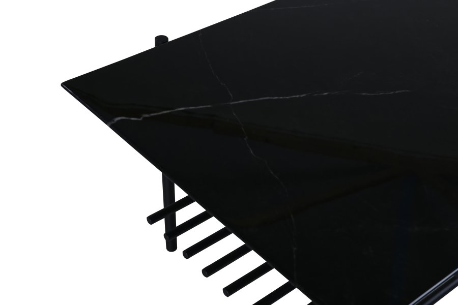 VENTURE DESIGN Von Staf sofabord, m. hylde - sort marmorglas og sort stl (120x60)
