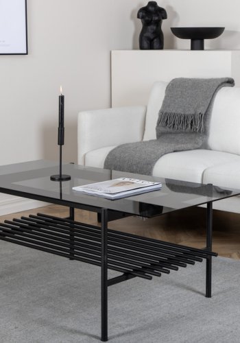 VENTURE DESIGN Von Staf sofabord, m. hylde - sort glas og sort stl (120x60)