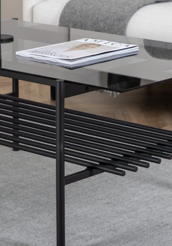 VENTURE DESIGN Von Staf sofabord, m. hylde - sort glas og sort stl (120x60)