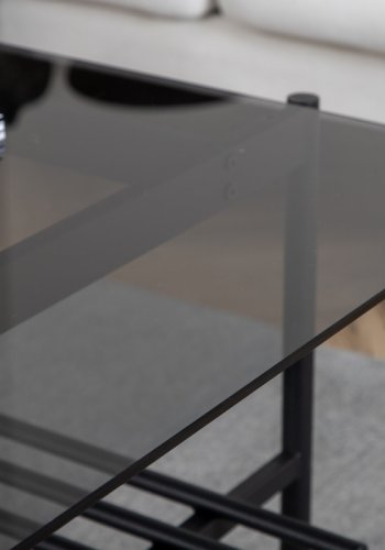 VENTURE DESIGN Von Staf sofabord, m. hylde - sort glas og sort stl (120x60)