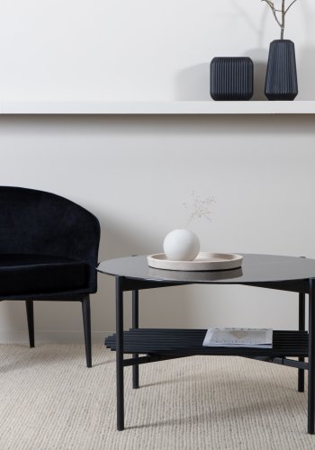 VENTURE DESIGN Von Staf sofabord, m. hylde - sort marmorglas og sort stl (80)