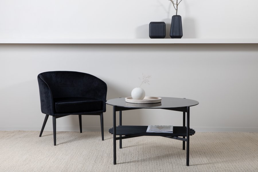 VENTURE DESIGN Von Staf sofabord, m. hylde - sort marmorglas og sort stl (80)