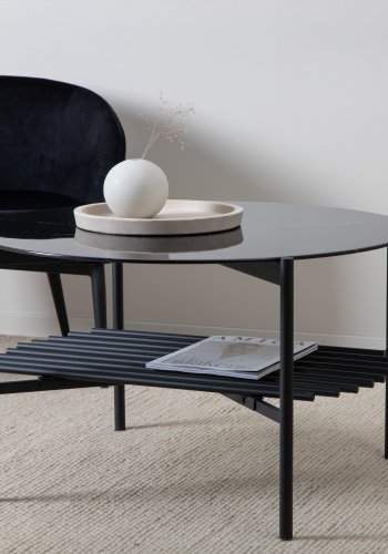 VENTURE DESIGN Von Staf sofabord, m. hylde - sort marmorglas og sort stl (80)