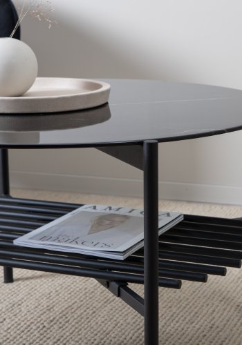 VENTURE DESIGN Von Staf sofabord, m. hylde - sort marmorglas og sort stl (80)