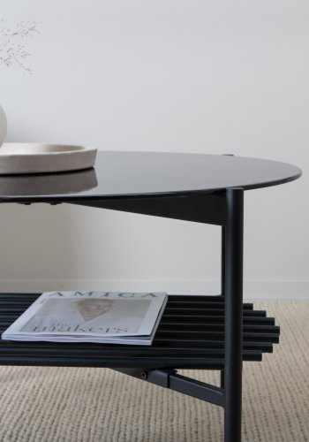 VENTURE DESIGN Von Staf sofabord, m. hylde - sort marmorglas og sort stl (80)