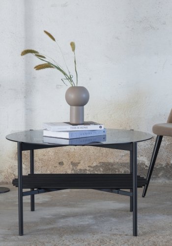 VENTURE DESIGN Von Staf sofabord, m. hylde - sort glas og sort stl (80)