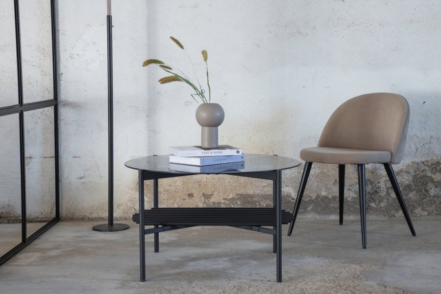 VENTURE DESIGN Von Staf sofabord, m. hylde - sort glas og sort stl (80)