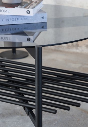 VENTURE DESIGN Von Staf sofabord, m. hylde - sort glas og sort stl (80)