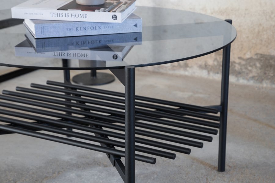 VENTURE DESIGN Von Staf sofabord, m. hylde - sort glas og sort stl (80)