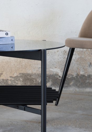 VENTURE DESIGN Von Staf sofabord, m. hylde - sort glas og sort stl (80)