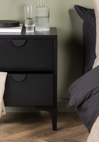 VENTURE DESIGN Piring sengebord, m. 2 skuffer - sort stl (45x40)