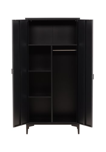 VENTURE DESIGN Piring garderobeskab, m. 2 lger, 3 hylder og bjlestang - sort stl (H:183)