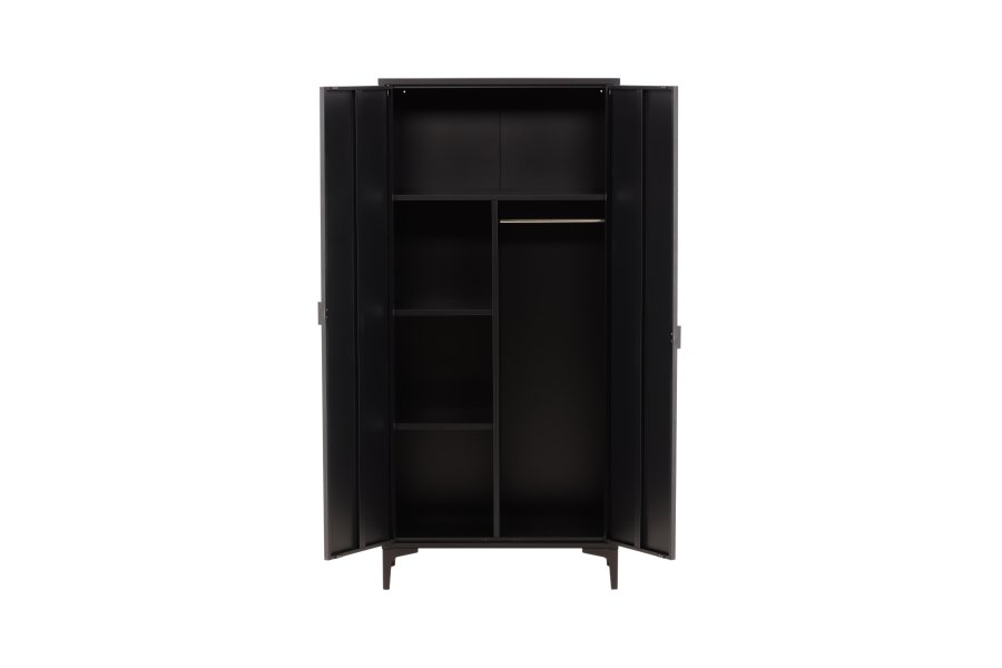 VENTURE DESIGN Piring garderobeskab, m. 2 lger, 3 hylder og bjlestang - sort stl (H:183)