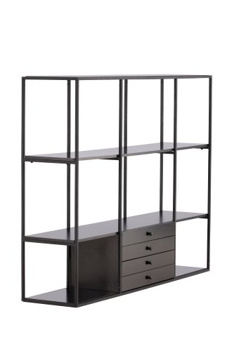 VENTURE DESIGN Amaraillo reol, m. 4 skuffer - sort MDF og sort stl (H:120)