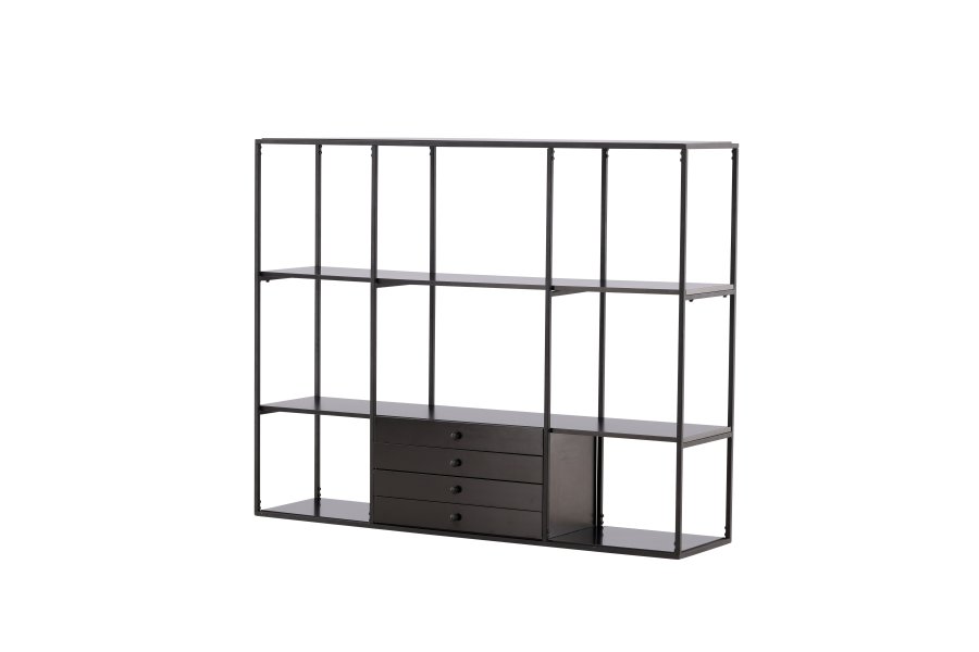 VENTURE DESIGN Amaraillo reol, m. 4 skuffer - sort MDF og sort stl (H:120)