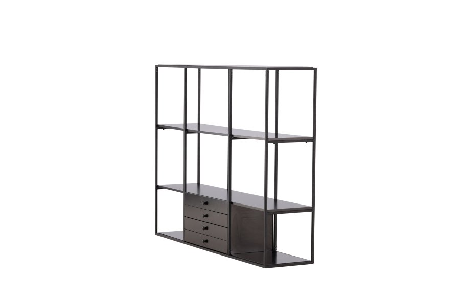 VENTURE DESIGN Amaraillo reol, m. 4 skuffer - sort MDF og sort stl (H:120)