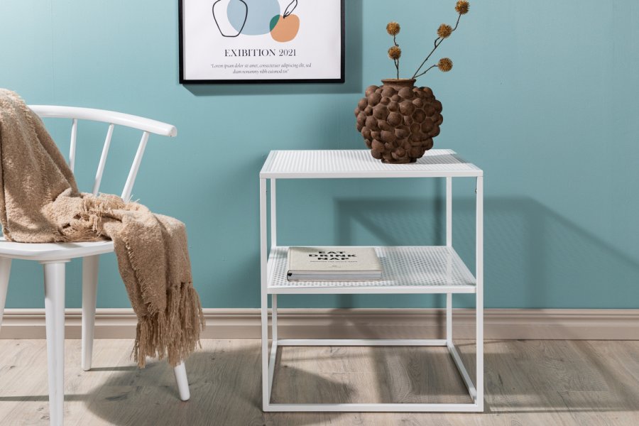 VENTURE DESIGN Netz sidebord, kvadratisk, m. 1 hylde - hvid stl (55x55)