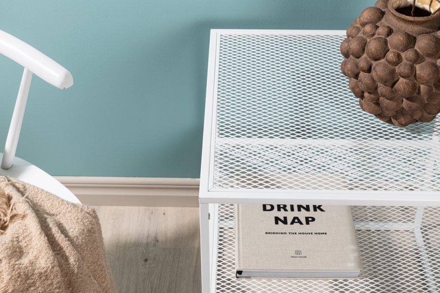 VENTURE DESIGN Netz sidebord, kvadratisk, m. 1 hylde - hvid stl (55x55)