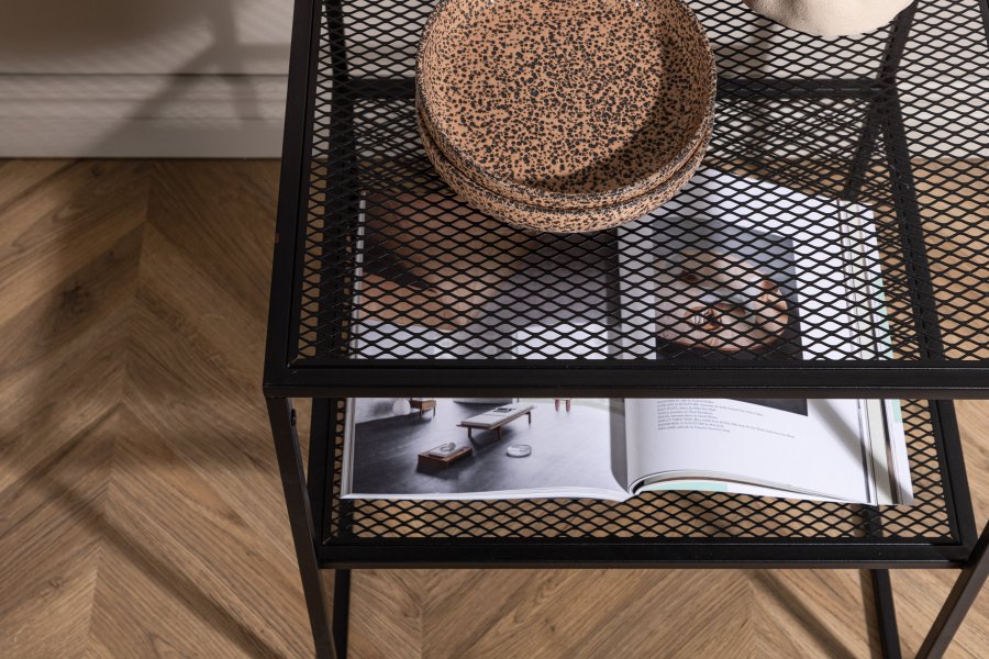 VENTURE DESIGN Netz sidebord, kvadratisk, m. 1 hylde - sort stl (55x55)