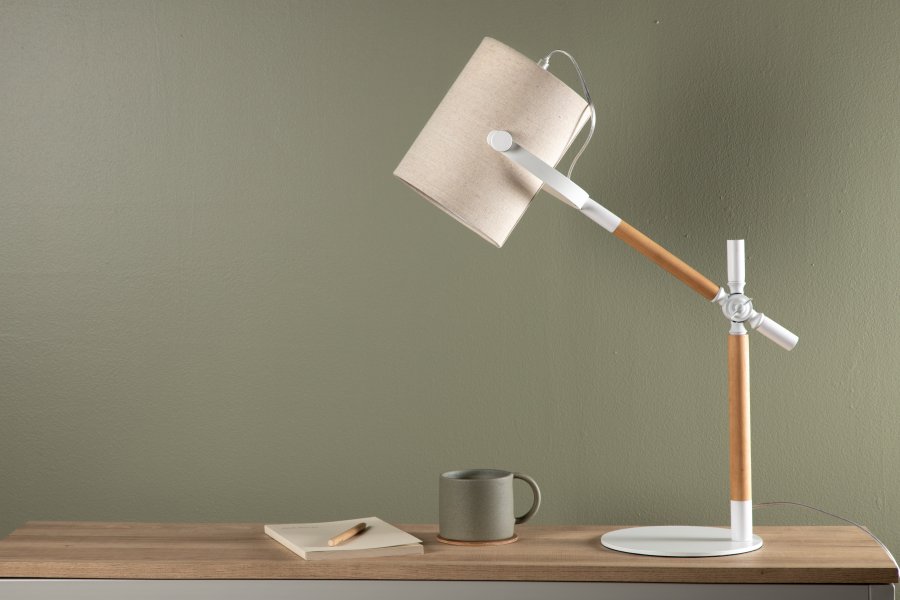 VENTURE DESIGN Dennis bordlampe - beige hr og hvid/natur stl