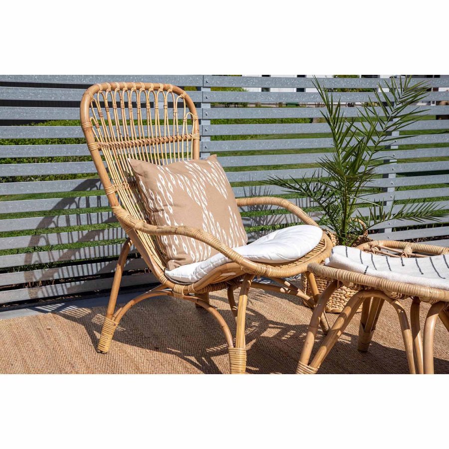 VENTURE DESIGN Ella loungestol, m. fodskammel og hynde - offwhite stof og natur bambus