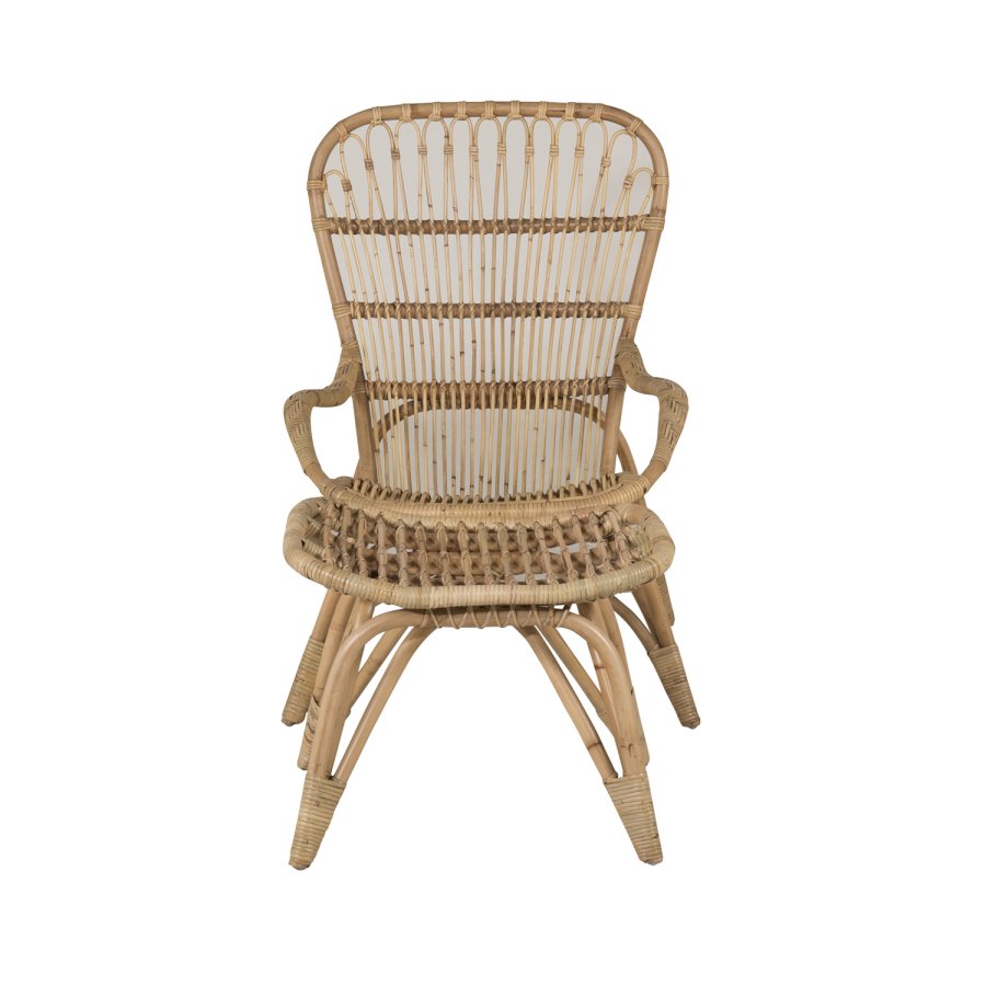 VENTURE DESIGN Ella loungestol, m. fodskammel og hynde - offwhite stof og natur bambus