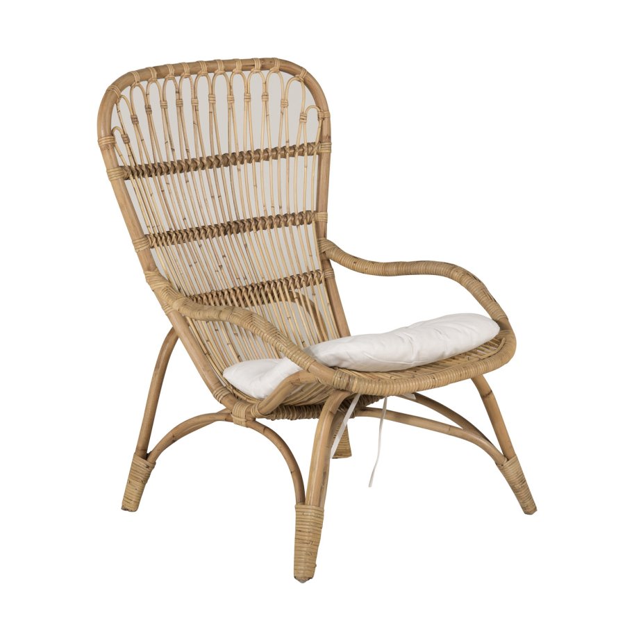 VENTURE DESIGN Ella loungestol, m. fodskammel og hynde - offwhite stof og natur bambus