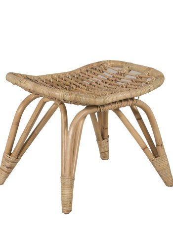 VENTURE DESIGN Ella loungestol, m. fodskammel og hynde - offwhite stof og natur bambus