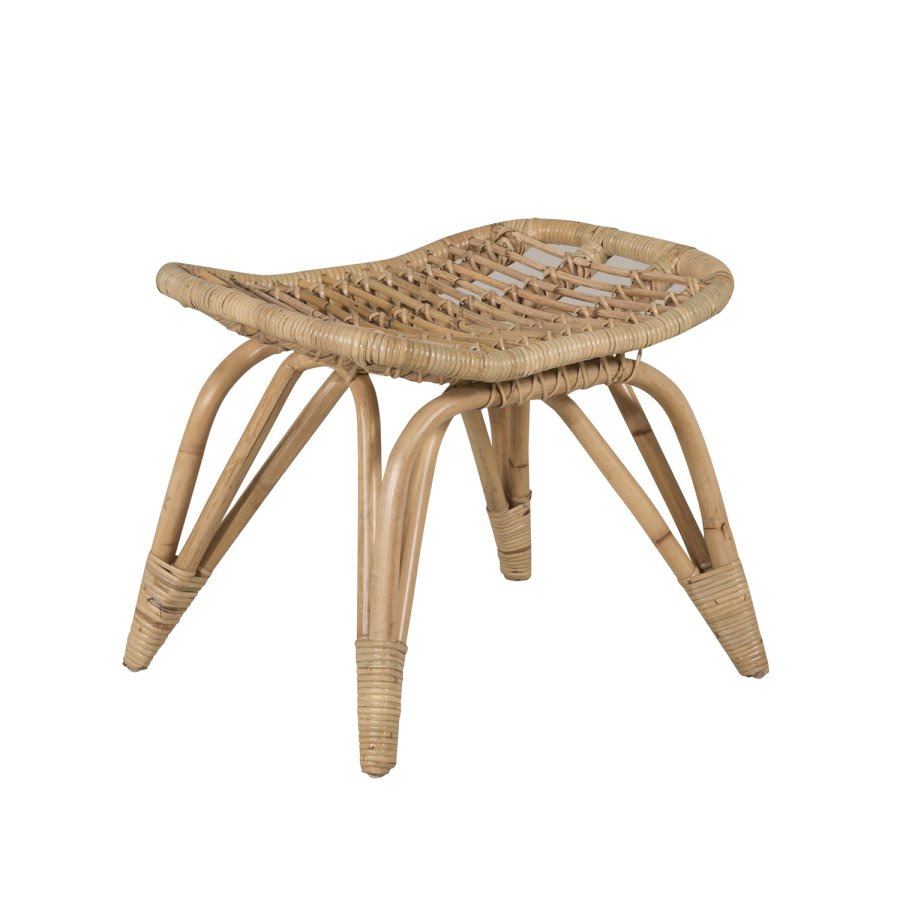 VENTURE DESIGN Ella loungestol, m. fodskammel og hynde - offwhite stof og natur bambus