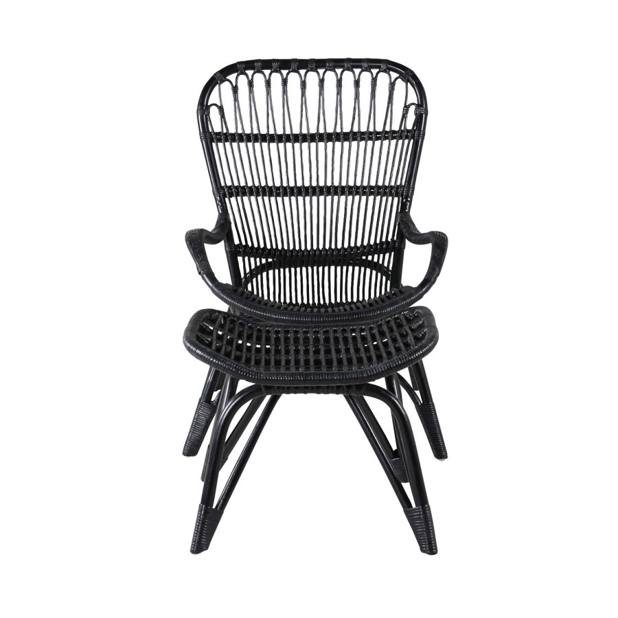 VENTURE DESIGN Ella Lounge Chair - BLACK rattan / Offwhite Cushion. inc. Ottoman