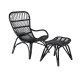 VENTURE DESIGN Ella Lounge Chair - BLACK rattan / Offwhite Cushion. inc. Ottoman