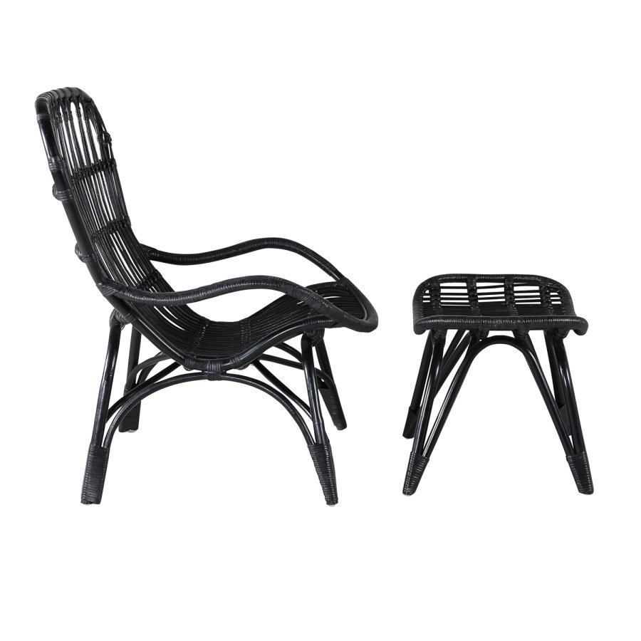 VENTURE DESIGN Ella Lounge Chair - BLACK rattan / Offwhite Cushion. inc. Ottoman