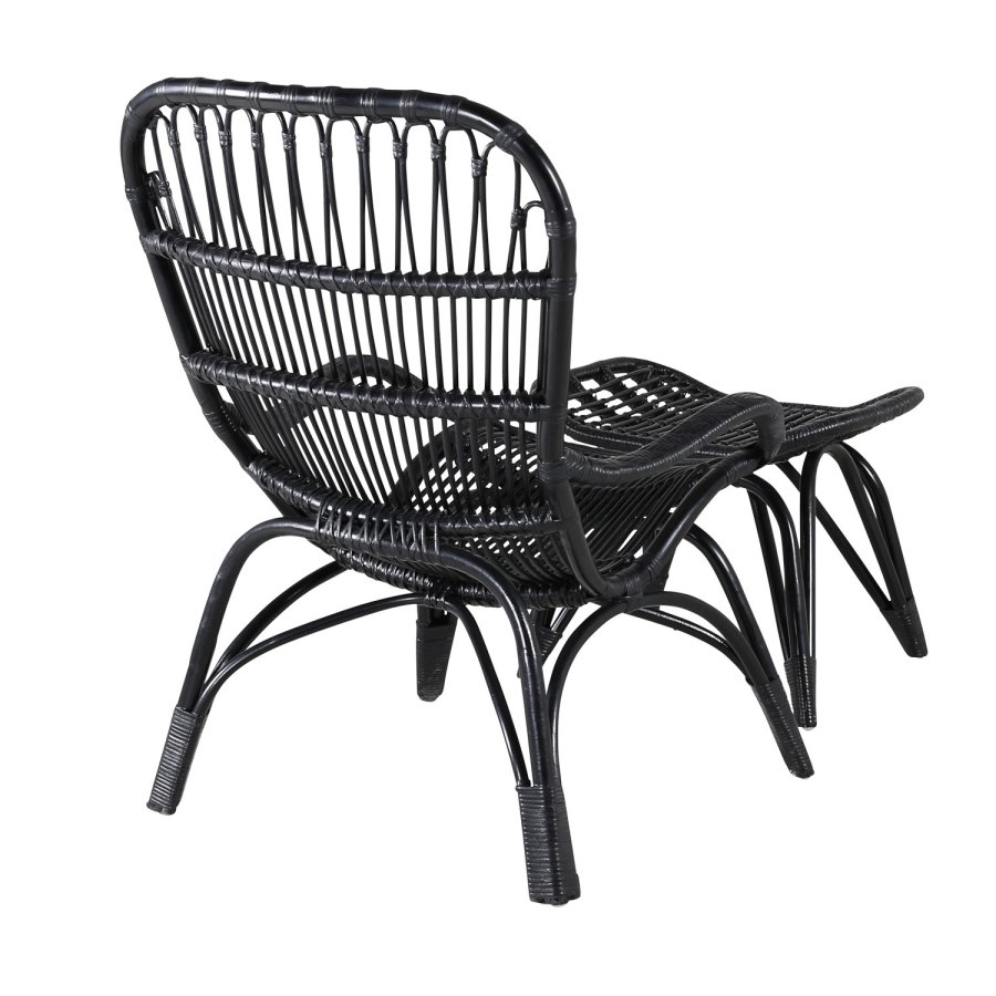 VENTURE DESIGN Ella Lounge Chair - BLACK rattan / Offwhite Cushion. inc. Ottoman