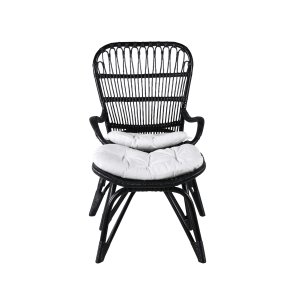 VENTURE DESIGN Ella Lounge Chair - BLACK rattan / Offwhite Cushion. inc. Ottoman