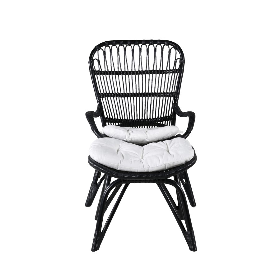 VENTURE DESIGN Ella Lounge Chair - BLACK rattan / Offwhite Cushion. inc. Ottoman